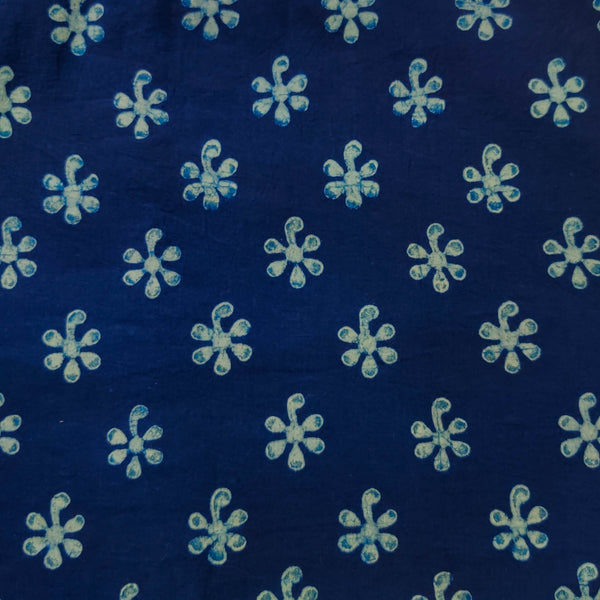 Pure Cotton Special Ankola Indigo With Tiny Flower Motif Hand Block Print Fabric