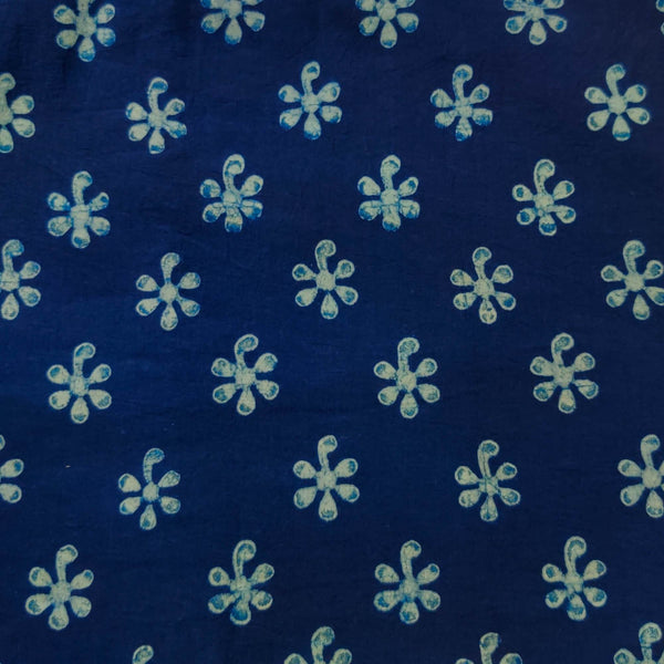 Pre-cut Pure Cotton Special Ankola Indigo With Tiny Flower Motif Hand Block Print Fabric(1.5 meter)