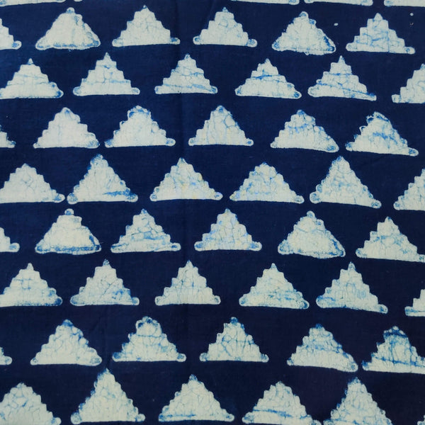 Pure Cotton Special Ankola Indigo With Triangles Jaali Hand Block Print Fabric