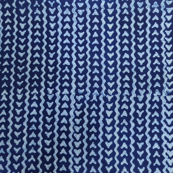 Pure Cotton Special Ankola Indigo With Wavy Lines And Triangle Lines Hand Block Print Fabric