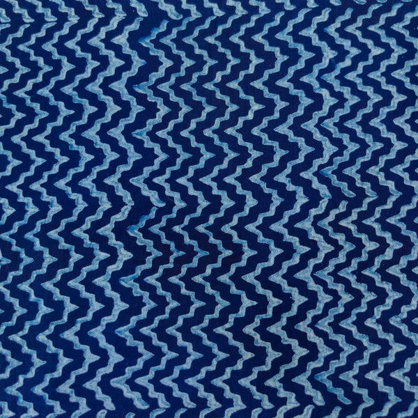 Pure Cotton Special Ankola Indigo With Wavy Stripes Hand Block Print Fabric