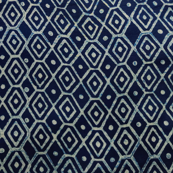 Pure Cotton Special Ankola Indigo With White Geometry Hand Block Print Fabric