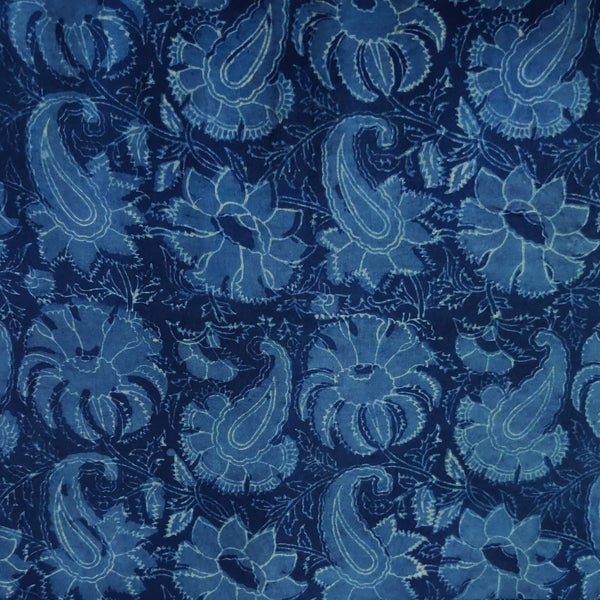 Pure Cotton Special Ankola Indigo With Wild Flower Jaal Hand Block Print Blouse Fabric ( 0.95 CM )