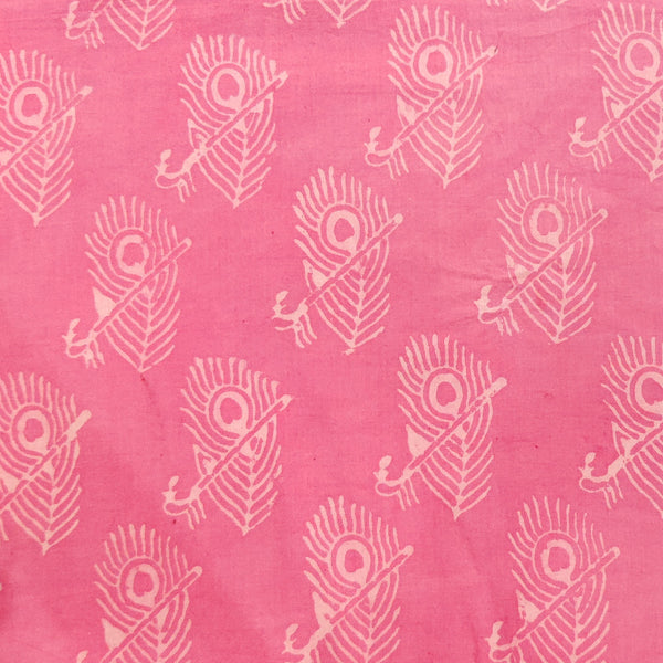 Pure Cotton Special Ankola Pink With  Peacock Feather Hand Block Print Fabric