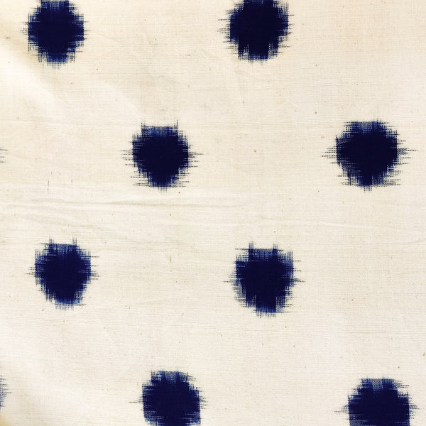 Pure Cotton Special Double Ikkat Cream With Blue Circles Woven Fabric