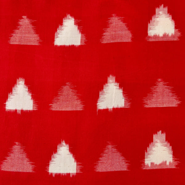 Pure Cotton Special Double Ikkat Red With Cream Triangles Woven Fabric