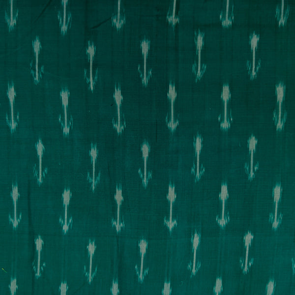 Pure Cotton Teal Green Mercerised Ikkat With Cream Plant Weaves Woven Fabric