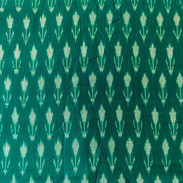 Pure Cotton Teal Mercerised Ikkat With Plant Woven Motif Handwoven Fabric