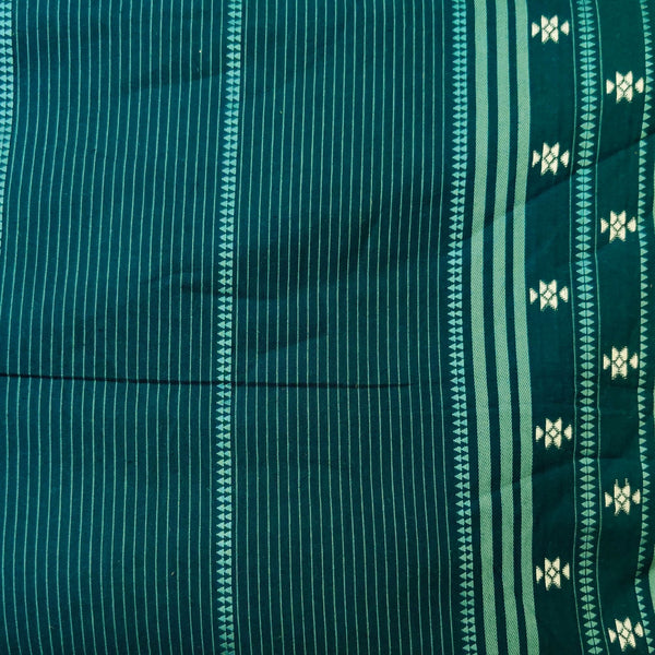 Pure Cotton Teal Stripes With One Side Woven Border