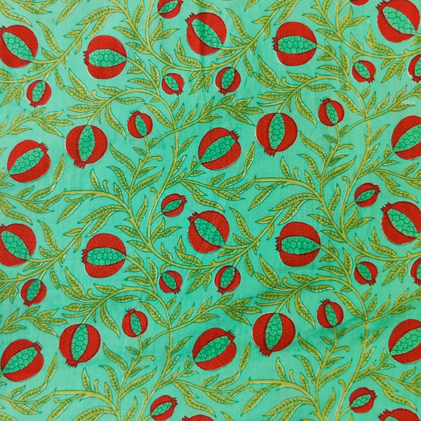 Pure Cotton Teal With Red Poppy Jaal Screen Print Fabric