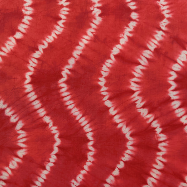 Pure Cotton Tie And Dye Shibori Red With White Zig Zag Handmade Fabric