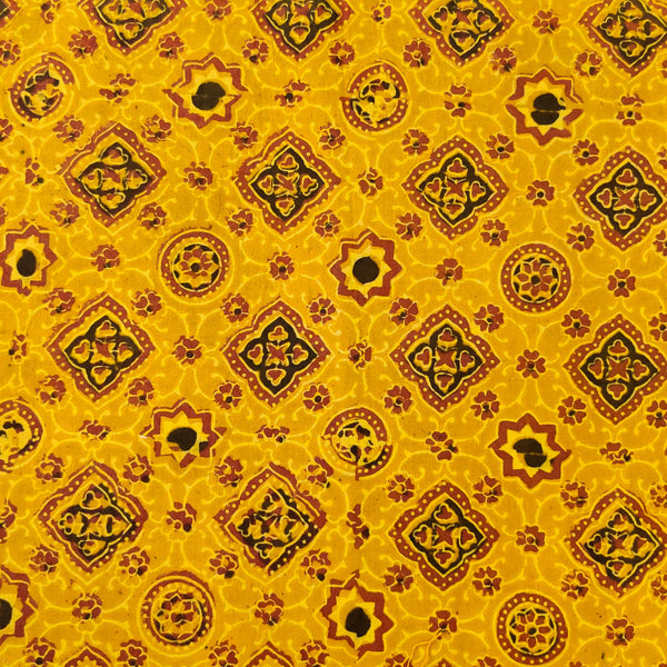 Pure Cotton Turmeric Dyed Ajrak With Persian Tiles Hand Block Print Fabric