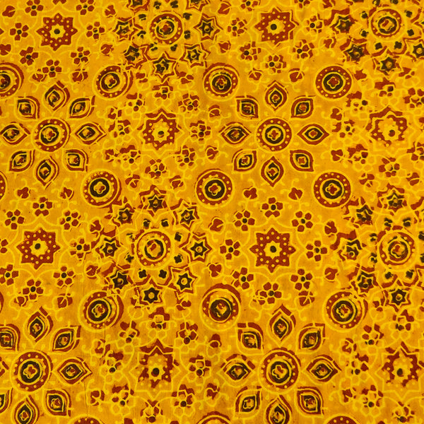 Pure Cotton Turmeric Dyed Ajrak With Star Tiles Hand Block Print Fabric