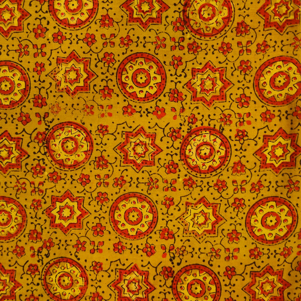 Pure Cotton Turmeric Dyed Inticate Tile Hand Block Print Blosue Fabric ( 1.10 Meter )