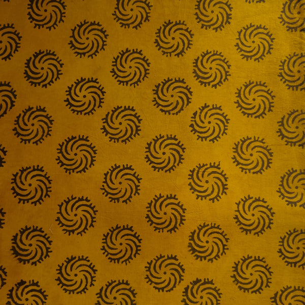 Pure Cotton Turmeric Yellow With Black Chakra Hand Block Print Fabric