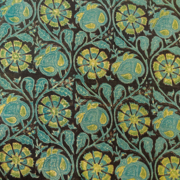 Pure Cotton Vanaspati Ajrak Black Wild Flower Jaal Hand Block Print Fabric