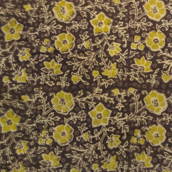 Pure Cotton Vanaspati Brown With Wild Small Yellow Jaal Hand Block Print Fabric