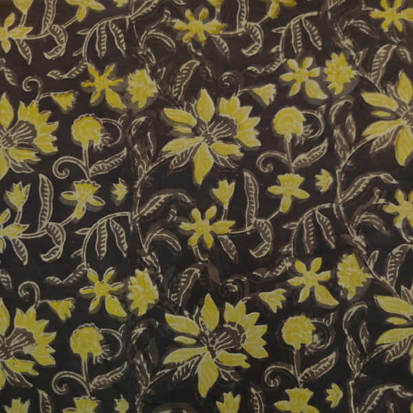 Pure Cotton Vanaspati Brown With Wild Yellow Jaal Hand Block Print Fabric