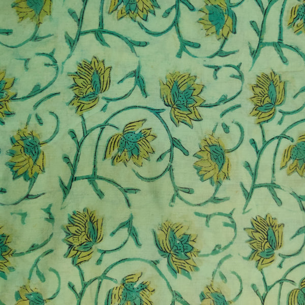 Pure Cotton Vanaspati Green With Lotus Jaal Hand Block Print Fabric