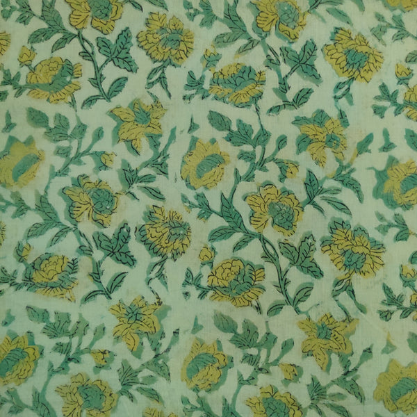 Pure Cotton Vanaspati Green With Marrigold Jaal Hand Block Print Fabric