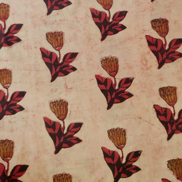 Pure Cotton Vanaspati Light Madder With Single Flower Hand Block Print Fabric