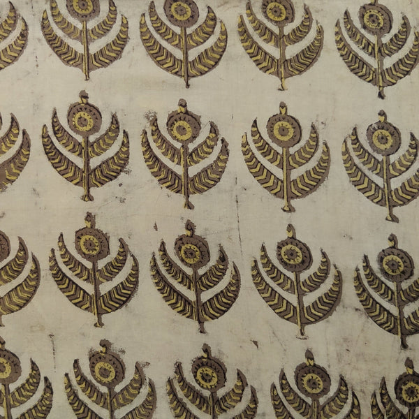 Pure Cotton Vanaspati Light Sandy With Motifs Hand Block Print Fabric