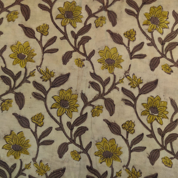 Pure Cotton Vanaspati Light Textured Sandy With Floral Jaal Hand Block Print Fabric