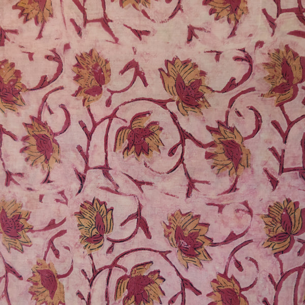 Pure Cotton Vanaspati Maroon Rust With Lotus Jaal Hand Block Print Fabric