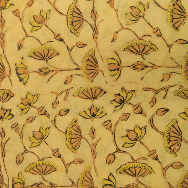 Pure Cotton Vanaspati Mustard With Lotus Jaal Hand Block Print Fabric