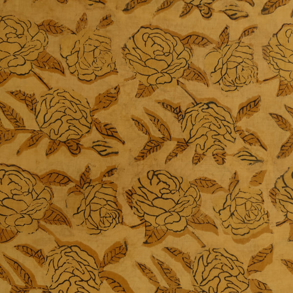 Pure Cotton Vanaspati Mustard With Rose Jaal Hand Block Print Fabric