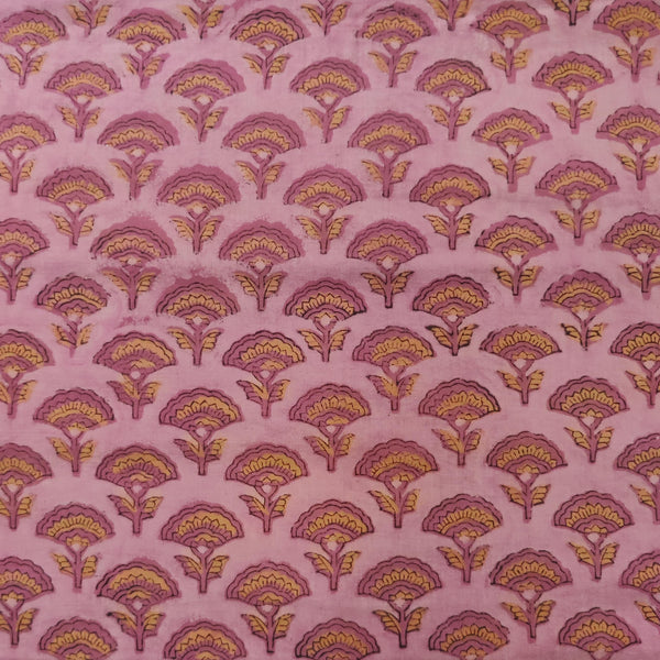 Pure Cotton Vanaspati Pink With Mushroom Motif Hand Block Print Fabric