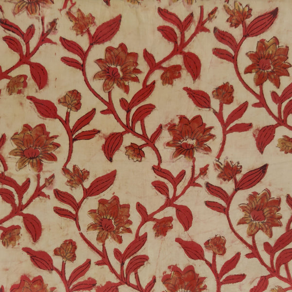 Pure Cotton Vanaspati Rustic With Madder Jaal Hand Block Print Fabric