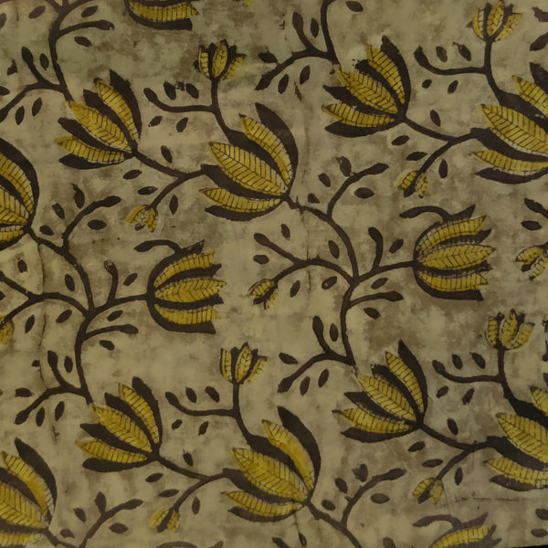 Pure Cotton Vanaspati Sandy Brown With Yellow Brown Lotus Jaal Hand Block Print Fabric