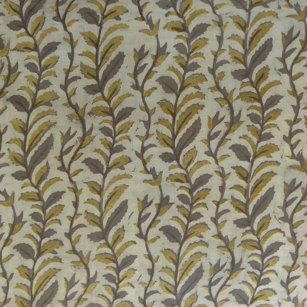 Pure Cotton Vanaspati Sandy With Brown Pastel Mustard Creeper Hand Block Print Fabric