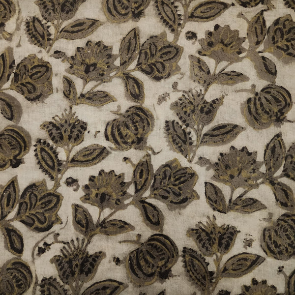 Pure Cotton Vanaspati Sandy With Brown Wild Floral Jaal Hand Block Print Fabric