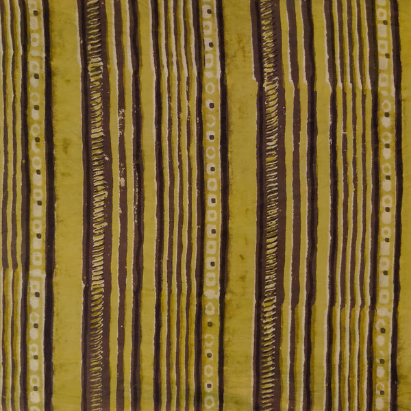 Pure Cotton Vanaspati Yellow Brown Stripes Multi Hand Block Print Fabric