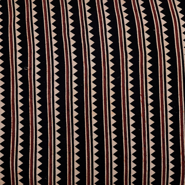 Pure Cotton Vegetable Dyed Black With Cream Triangle Border Hand Block Print Fabric