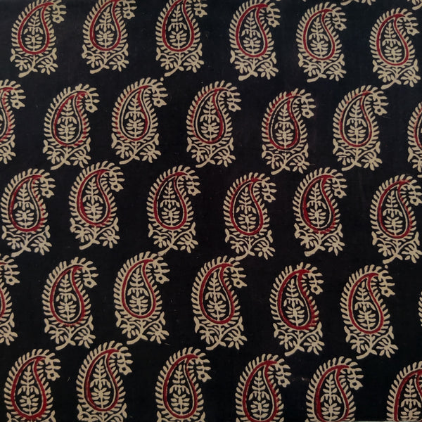 Pure Cotton Vegetable Dyed Black With Kairi Motifs Hand Block Printed Fabric