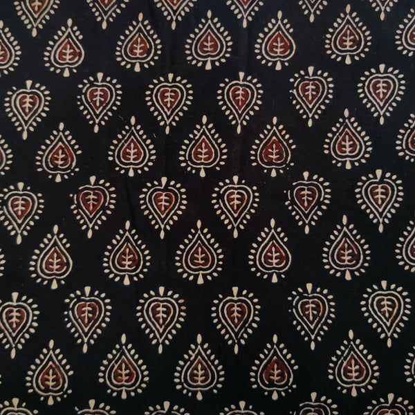 Pure Cotton Vegetable Dyed Black With Paan Motifs Hand Block Printed Fabric