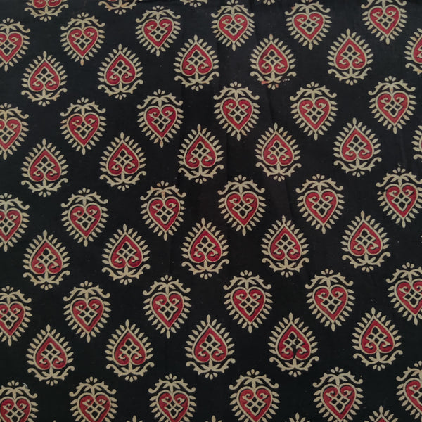 Pure Cotton Vegetable Dyed Black With Spade Motifs Hand Block Printed Fabric