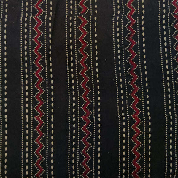 Pure Cotton Vegetable Dyed Black With ZigZag Border Hand Block Printed Fabric