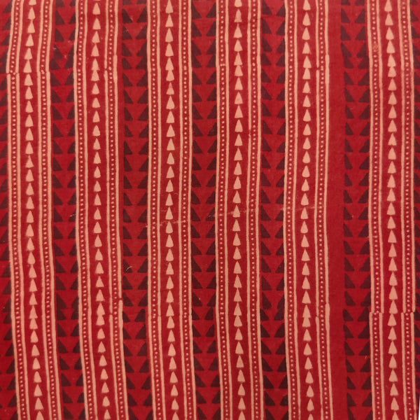 Pure Cotton Vegetable Dyed Madder With Cream And Black Triangle Border Hand Block Printed Fabric