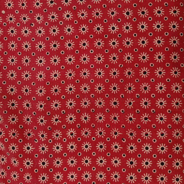 Pure Cotton Vegetable Dyed Madder With Cream Black Stars Hand Block Printed Blouse Fabric ( 1 Meter )