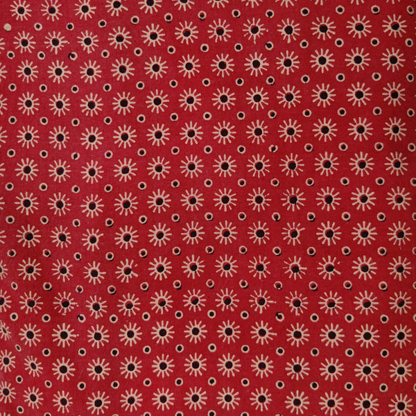 Pure Cotton Vegetable Dyed Madder With Cream Black Stars Hand Block Printed Fabric