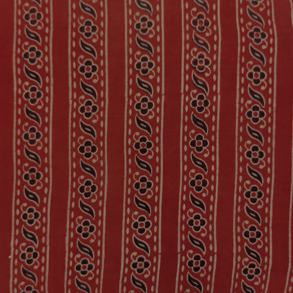 Pure Cotton Vegetable Dyed Madder With Floral Border Hand Block Printed Fabric