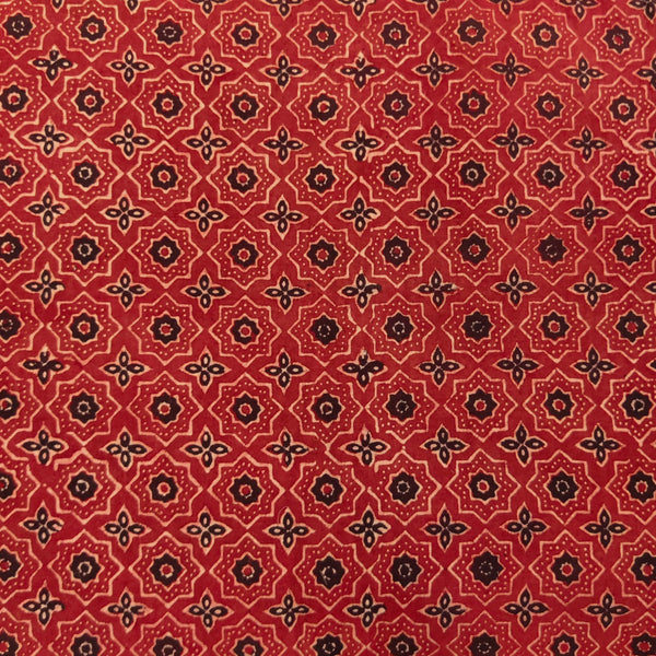 Pure Cotton Vegetable Dyed Madder With Flower Tiles Hand Block Printed Fabric