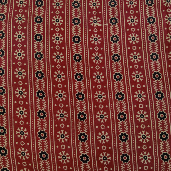 Pure Cotton Vegetable Dyed Madder With Intricate Floral Border Hand Block Printed Fabric