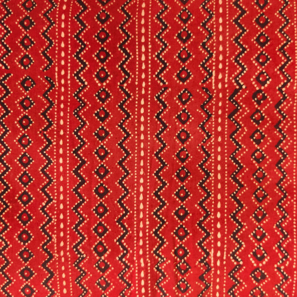 Pure Cotton Vegetable Dyed Madder With Zig Zag And Diamond Stripes Hand Block Printed Fabric