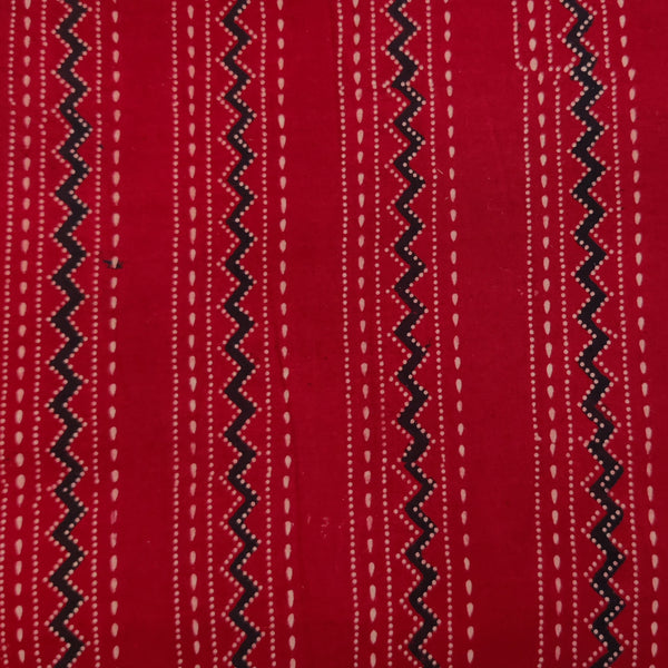 Pure Cotton Vegetable Dyed Madder With ZigZag Border Hand Block Printed Fabric