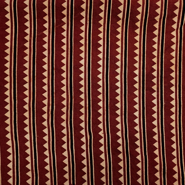 Pure Cotton Vegetable Dyed Rust With Cream Triangle Border Hand Block Print Fabric